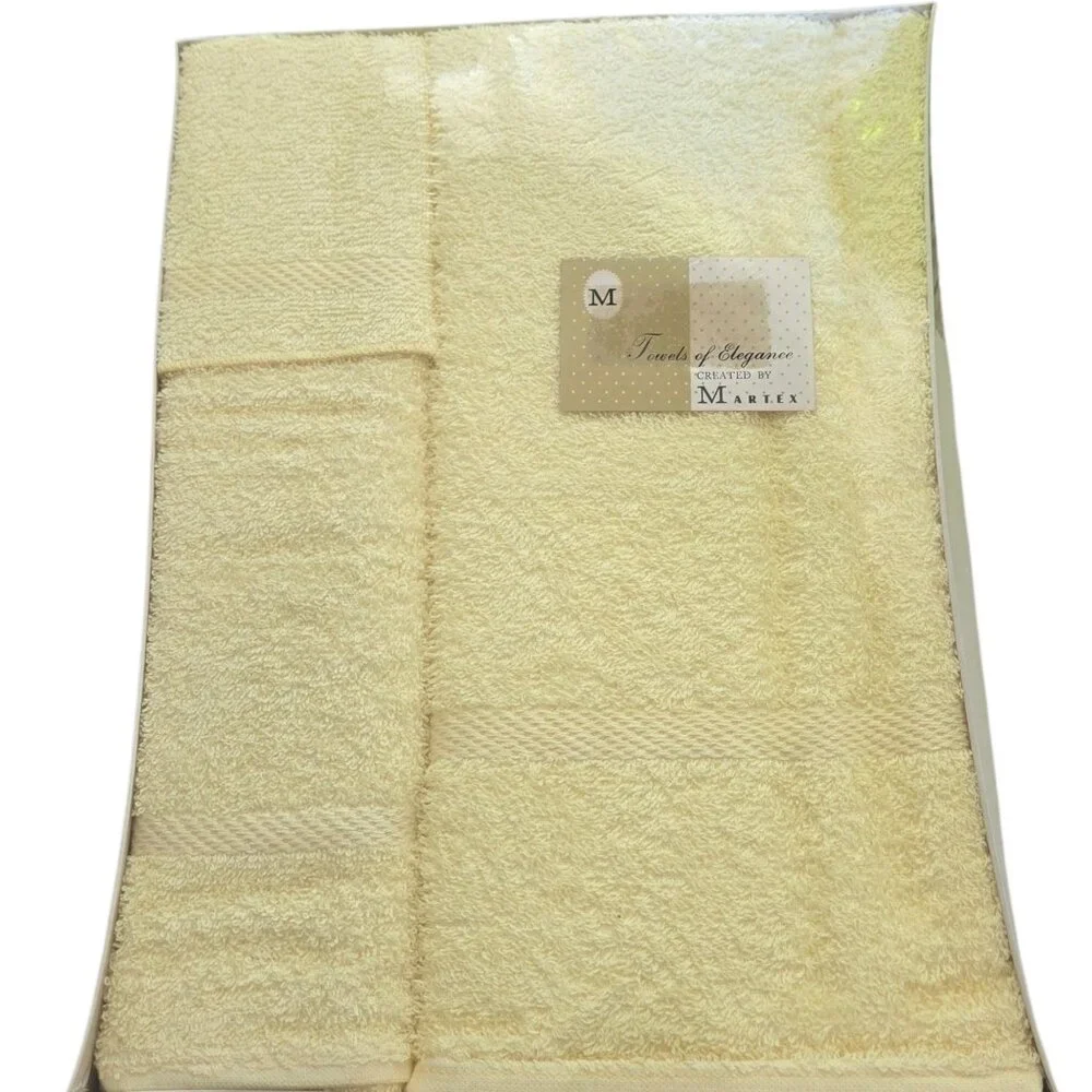 Baroness Lemon Ice Towel Set By Martex 3 Piece Bath Guest Face Cloth Cotton NOS